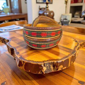YSL Vintage 70s Style Red and Green Plaid Leather Belt Large